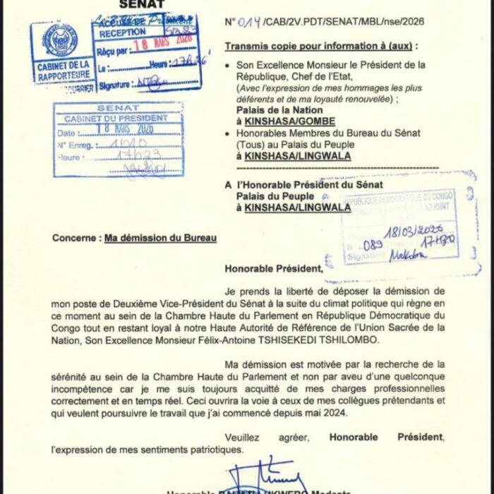 RDC : le 2ᵉ Vice-président du Sénat Modeste Bahati Lukwebo démissionne sur fond de climat politique tendu